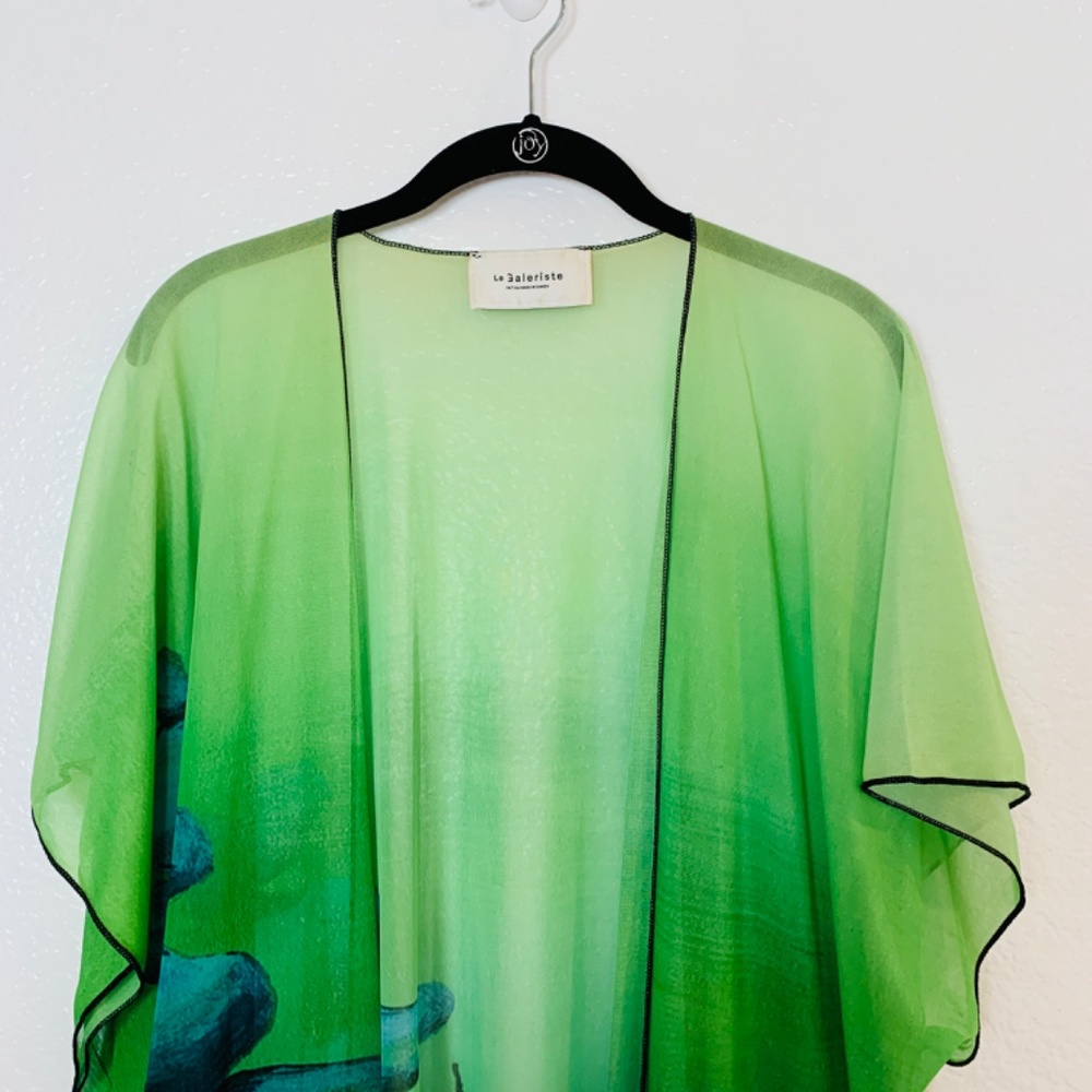 Le Galeriste Kimono Dragonfly Print Womens One Size Green Open Front Artsy Sheer - Picture 2 of 16
